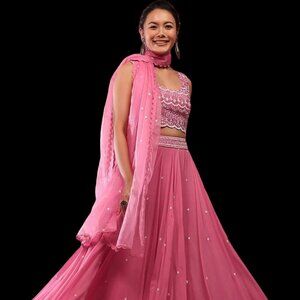 Pink Embroidered Georgette Lehenga